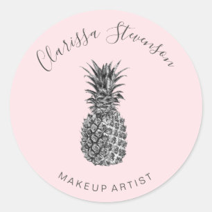 Elegant  zilveranananas roze make-up ronde sticker