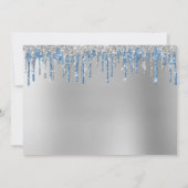 Elegant zilverblauw glitter drupt zestien zoete si kaart (Achterkant)