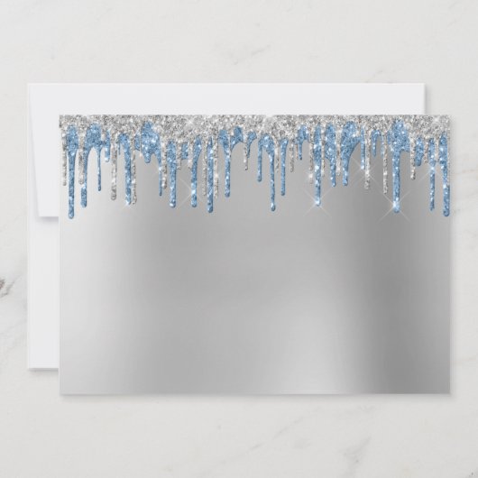 Elegant zilverblauw glitter drupt zestien zoete si kaart (Achterkant)