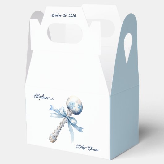Elegant Zilverblauw Rattle Bow Baby shower Bedankdoosjes (Geopend)