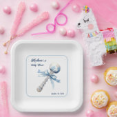 Elegant Zilverblauw Rattle Bow Baby shower Papieren Bordje (Feest)