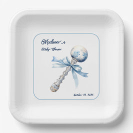 Elegant Zilverblauw Rattle Bow Baby shower Papieren Bordje