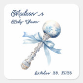 Elegant Zilverblauw Rattle Bow Baby shower Vierkante Sticker (Voorkant)