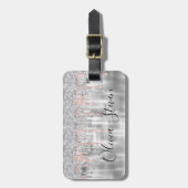 Elegant zilverdruppelglitter monogram bagage t la bagagelabel (Voorkant verticaal)