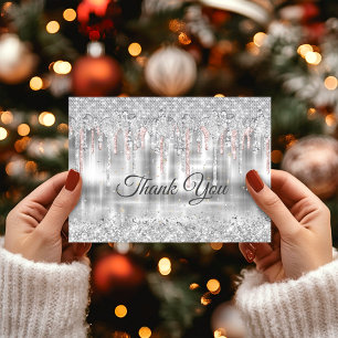 Elegant zilverdruppelglittermonogram bedankkaart