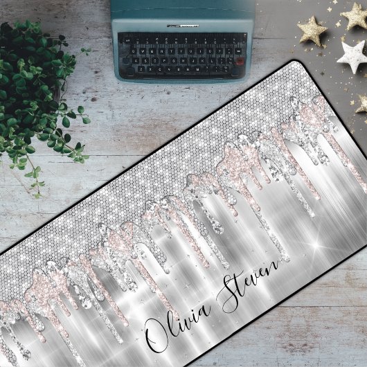 Elegant zilverdruppelglittermonogram bureaumat