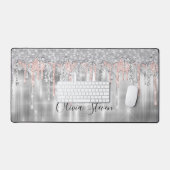 Elegant zilverdruppelglittermonogram bureaumat (Keyboard & Muis)