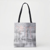Elegant zilverdruppelglittermonogram tote bag (Voorkant)
