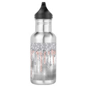 Elegant zilverdruppelglittermonogram waterfles (Rechts)