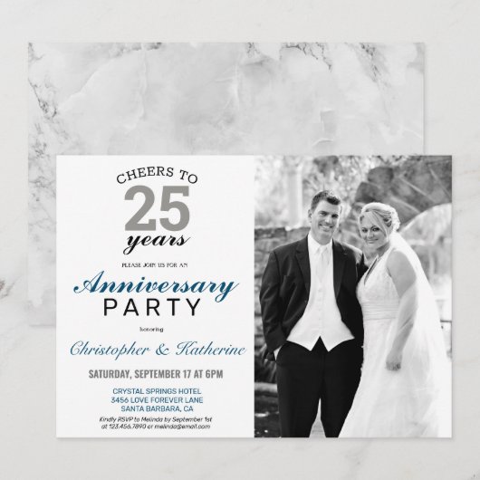 Elegant Zilveren 25e Hochzeitstag Kaart (Voorkant / Achterkant)