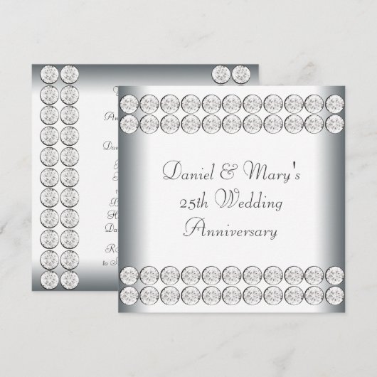 Elegant Zilveren 25e Huwelijksjubileum Kaart (Voorkant / Achterkant)
