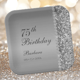 Elegant Zilveren 75e Verjaardag Papieren Bordje