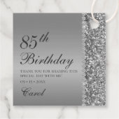 Elegant zilveren 85e verjaardagsfeest bedankt bedankjes labels (Achterkant)