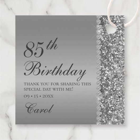 Elegant zilveren 85e verjaardagsfeest bedankt bedankjes labels (Achterkant)