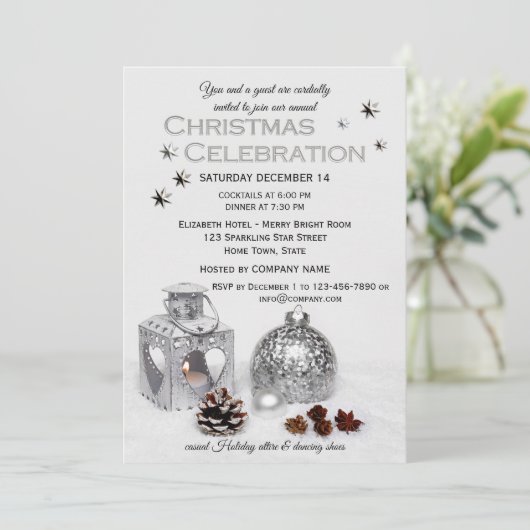 Elegant Zilveren Bedrijf Kerstmis Partij Uitnodigi Kaart (Staand voorkant)