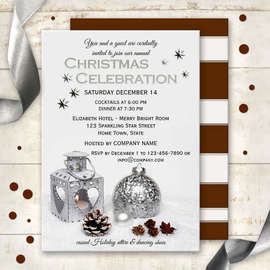 Elegant Zilveren Bedrijf Kerstmis Partij Uitnodigi Kaart