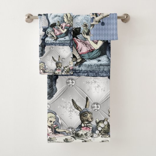 Elegant Zilveren Blauw IJs Alice in Wonderland Bad Handdoek (Insitu)