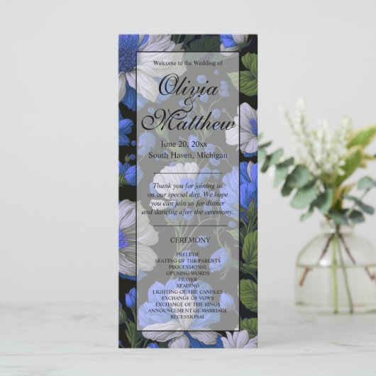 Elegant zilveren blauw wit elegante retro bloemen (Staand voorkant)