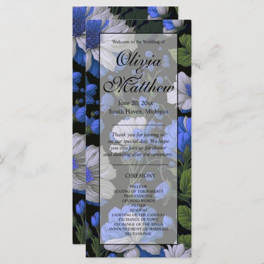 Elegant zilveren blauw wit elegante retro bloemen (Voorkant / Achterkant)