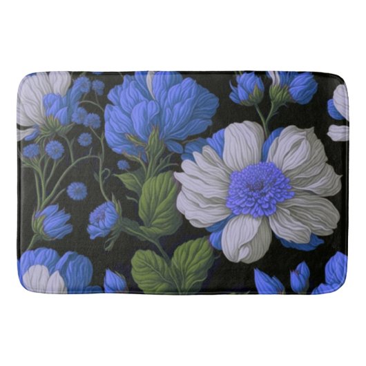 Elegant zilveren blauw wit elegante retro bloemen badmat (Voorkant)