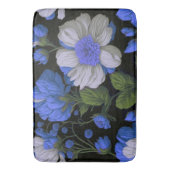 Elegant zilveren blauw wit elegante retro bloemen badmat (Voorkant Verticaal)
