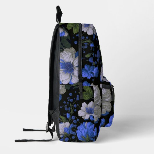 Elegant zilveren blauw wit elegante retro bloemen bedrukte rugzak (Links)