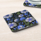 Elegant zilveren blauw wit elegante retro bloemen bier onderzetter (Linkerzijde)