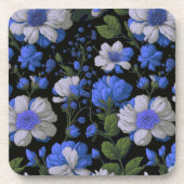Elegant zilveren blauw wit elegante retro bloemen bier onderzetter (Voorkant)