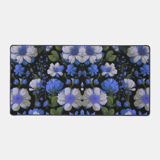 Elegant zilveren blauw wit elegante retro bloemen bureaumat (Voorkant)