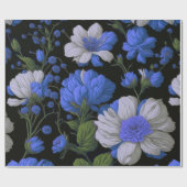 Elegant zilveren blauw wit elegante retro bloemen cadeaupapier (Vlak)
