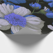 Elegant zilveren blauw wit elegante retro bloemen cadeaupapier (Hoek)