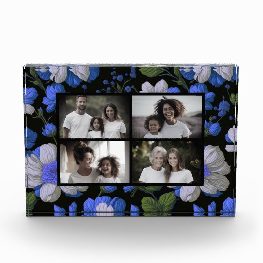Elegant zilveren blauw wit elegante retro bloemen fotoblokken (Voorkant)