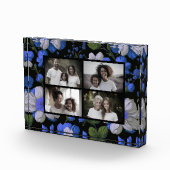 Elegant zilveren blauw wit elegante retro bloemen fotoblokken (Rechts)