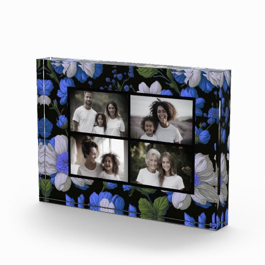 Elegant zilveren blauw wit elegante retro bloemen fotoblokken (Rechts)
