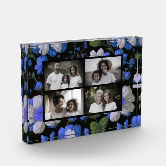 Elegant zilveren blauw wit elegante retro bloemen fotoblokken (Links)