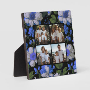 Elegant zilveren blauw wit elegante retro bloemen fotoplaat
