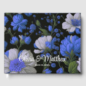 Elegant zilveren blauw wit elegante retro bloemen gastenboek (Voorkant)