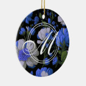 Elegant zilveren blauw wit elegante retro bloemen keramisch ornament (Rechts)