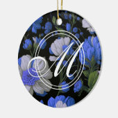 Elegant zilveren blauw wit elegante retro bloemen keramisch ornament (Links)