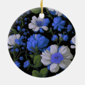 Elegant zilveren blauw wit elegante retro bloemen keramisch ornament (Achterkant)