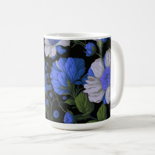 Elegant zilveren blauw wit elegante retro bloemen koffiemok