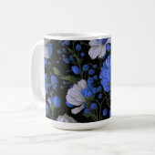 Elegant zilveren blauw wit elegante retro bloemen koffiemok (Voorkant links)