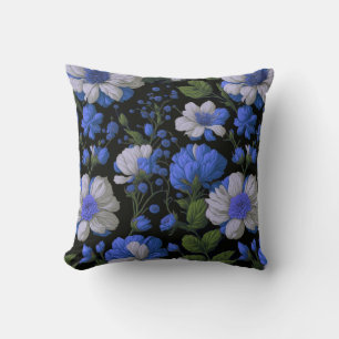 Elegant zilveren blauw wit elegante retro bloemen kussen