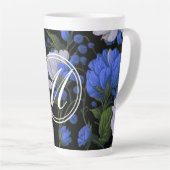 Elegant zilveren blauw wit elegante retro bloemen latte mok (Rechterhoek)