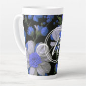 Elegant zilveren blauw wit elegante retro bloemen latte mok (Linkerhoek)