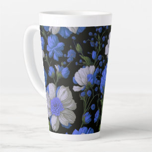 Elegant zilveren blauw wit elegante retro bloemen latte mok
