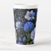 Elegant zilveren blauw wit elegante retro bloemen latte mok (Voorkant)