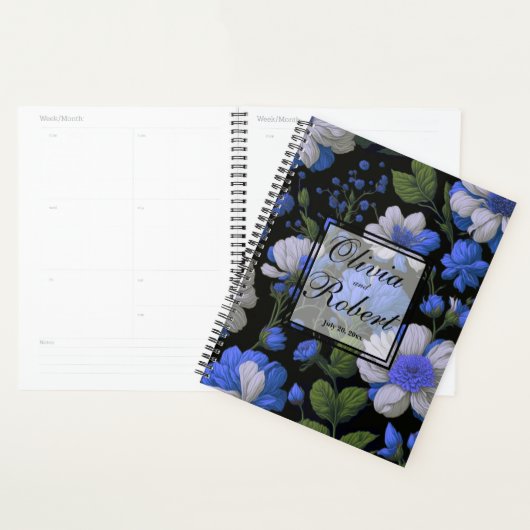 Elegant zilveren blauw wit elegante retro bloemen planner (Display)