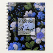 Elegant zilveren blauw wit elegante retro bloemen planner (Voorkant)