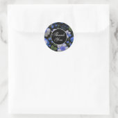 Elegant zilveren blauw wit elegante retro bloemen ronde sticker (Tas)